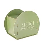 Urne Ronde en Bois avec Inscription Gravée Merci Beaucoup, 30 cm x 24,5 cm x 21 cm, Fente Large, Montage Rapide, Réutilisable, Décoration Mariage, Baptême, Anniversaire (Vert Sauge)