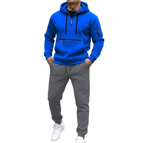 Generisch Chándal con capucha, chaqueta de cremallera completa con bolsillos a juego para ropa deportiva y casual, azul, L