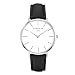 Simple Women Men Quartz Watch PU Leather Strap Ladies Girls Dress WristWatch, Black-Silver