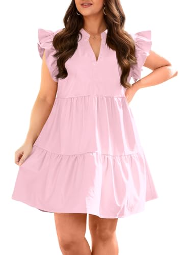 Fisoew Plus Size Dresses for Women Summer Ruffle Short Sleeve V Neck Dress...