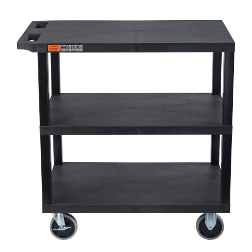 Image of Luxor EC222HD-B Cart with 3 Flat Shelves, 18 inch x 32 inch, Black