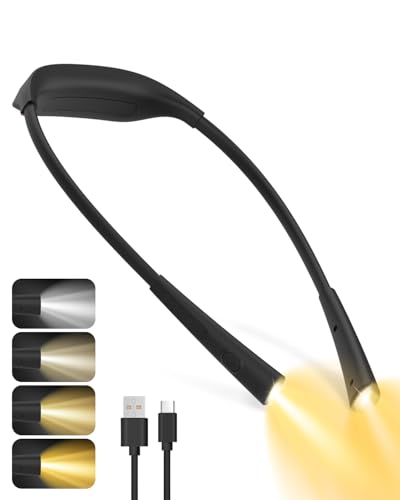 Neck Reading light, Rechargeable Reading light, 4 Colors & 3 Brightness Book Light with Charging Indicator, Stepless Dimming Brightness, Led Neck Light Gift, for Bed, Reading, Knitting, Repairing