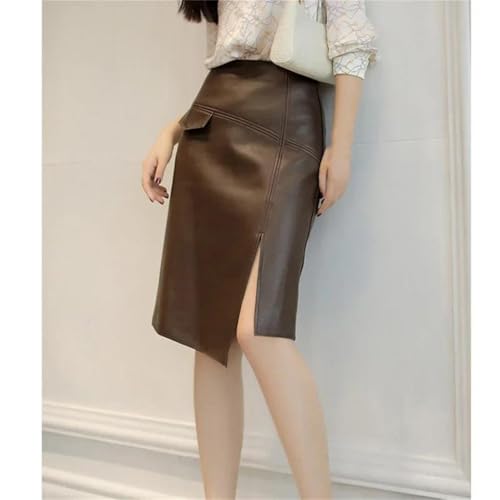 Women Genuine Leather Pencil Skirt Winter Casual Slim Fit Front Split Harajuku Office Lady Knee Length Skirt3