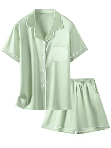Image of Girls & Womens Satin Pajamas Set, Silk Button-Down Sleepwear 2 Piece Nightwear, 3 Years - Women XXL