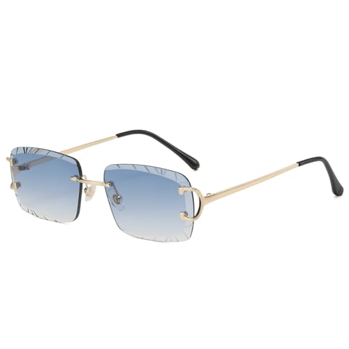 Image of Retro Rimless Rectangle Sunglasses for Men Women Luxury Frameless Square Trendy Shade Diamond Cutting Eyewear