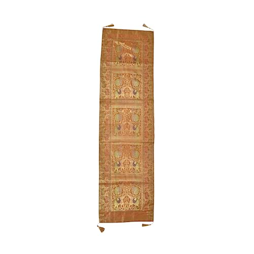 Image of Banarasi Brocade Silk Handmade Table Runner for Dining Table, Centre Table, Coffee Table 70 X 16 in Table Top Table Cloth Room Decor Runner (Mustard Yellow)