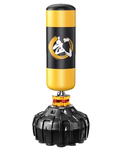 Saco de boxeo pesado con soporte para adultos y jóvenes, base de cubo de succión grande de 65 cm, saco de boxeo independiente de 69 pulgadas, amortiguador de golpes, bolsas de kickboxing de pie para