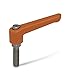 Nylon Orange Metric Adjustable Handle, S/S Threaded Stud, 63mm Length, 45mm Height, M8 x 1.25mm Thread, 50mm Thread Length (Pack of 1)