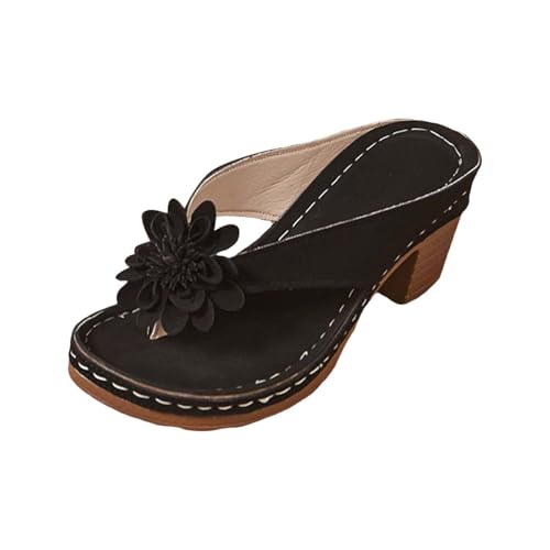 Pantoufles d'été à talons épais pour femmes : sandales confortables à fleurs