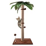 Pomesea Cat Scratching Post, 34'' Tall Cat Scratchers for Indoor Cats with Hanging Balls, Tall Cute Sisal Kitten Scratch Post with Reinforced Stable Base, Brown, Medium