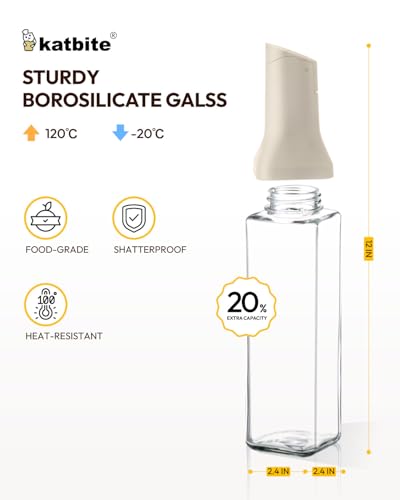 katbite 16oz Glass Olive Oil Dispenser Bottle for Kitchen Cooking - Leakproof Kitchen Essential with Precise Pouring Spout for Salad, Air Fryer, BBQ, Non-Stick Pans, Easy Refill and Use, Light Grey