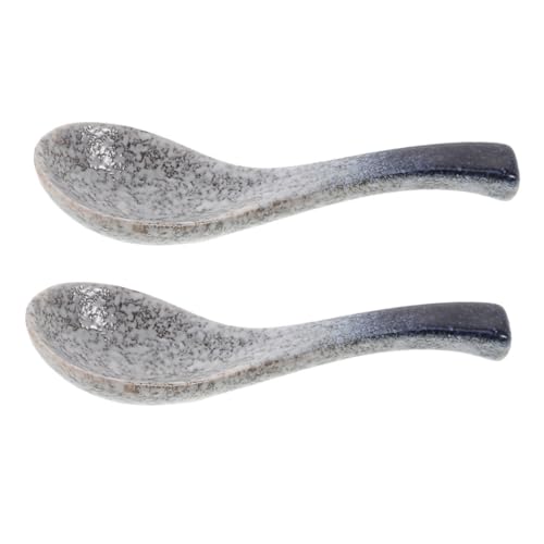 Cabilock 2Pcs Vintage Ceramic Soup Spoons Japanese Style Porcelain Ladles for Ramen Rice and Tea Tableware with Comfortable Grip for Everyday Dining and Special