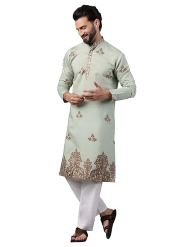 Image of SOJANYA (Since 1958 Men's Cotton Floral Thread Embroidered Kurta With Pyjama