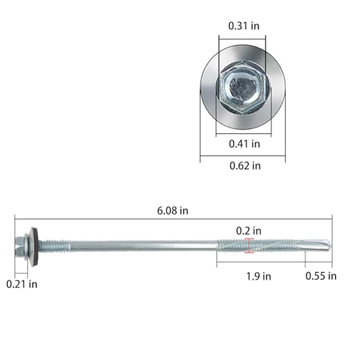 Wensilon (100pcs) #12X6 Extended Hexagonal self-Tapping zinc-Plated Screws with Rubber washers,10mm Steel Plate can be drilled by Wensilon - Used condition - Image 2