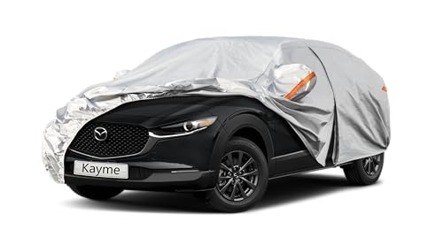 Image of Kayme 6 Layers SUV Car Cover Custom Fit for Mazda CX-30 /CX-3 /CX 30 /CX 3 (2019-2025) Waterproof All Weather for Automobiles, Outdoor Full Cover Rain Sun UV Protection.Silver