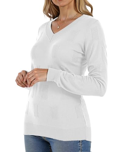 Image of Buauty Womens Fashion V Neck Long Sleeve Knitted Ribbed Pullover Sweaters Casual Lightweight Loose Fit Jumper Tops