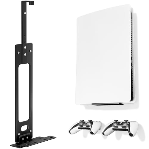 PS5 Wall Mount Kit for PlayStation 5 Console Compatible with PS5 Disc Digital Slim & Pro Models Space Saving Console Mount with 2 Controller Wall Holders Black
