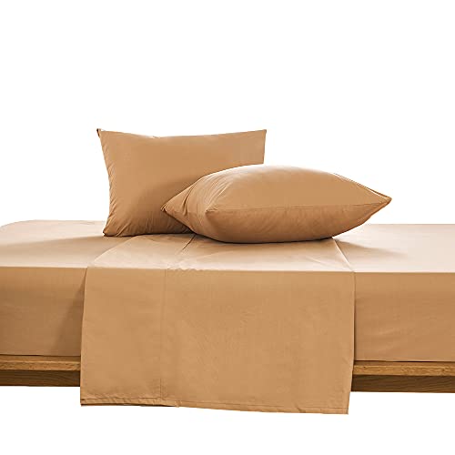 Bed Sheets Set 4PC, 400TC Soft Nature Cotton Sheet, Easy Fit Deep Pocket, Breathable Hypoallergenic, Queen Camel Gold