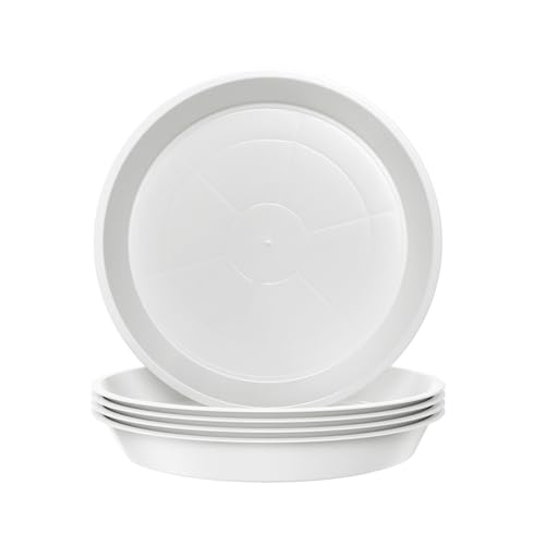 Kunjocy Lot de 5 soucoupes rondes en plastique pour pot de fleurs de jardin, intérieur et extérieur, jusqu'à 10 cm (blanc, extérieur 11,5 cm)