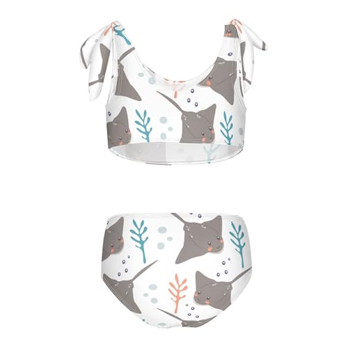 Girls Manta Ray Fishes Pattern Swimsuit Two Pieces Bikini Set Bathing Suits Swimwear Crop Top Swimsuit Set2