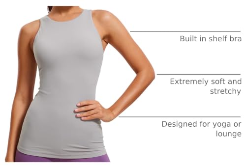 Image of CRZ YOGA Butterluxe High Crew Neck Tank Top | Light Support, Built in Bra, Removable Pads, Yoga, Extremely Soft, Racerback, for Women