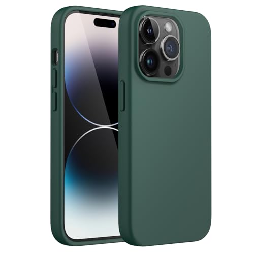 JETech Funda de Silicona para iPhone 14 Pro 6,1 Pulgadas, Funda Protectora de Cuerpo Entero Suave al Tacto Sedosa, a Prueba de Golpes con Forro de Microfibra (Verde Norte)