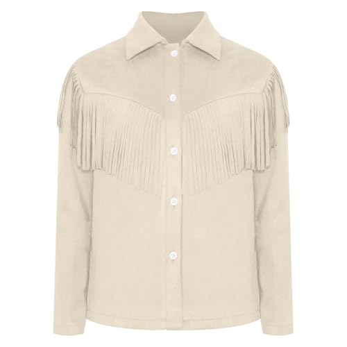 renvena Cowboy Cowgirl Fringe Shirt for Kids Western Long Sleeve Tassel Shirt Retro Casual Blouse Top