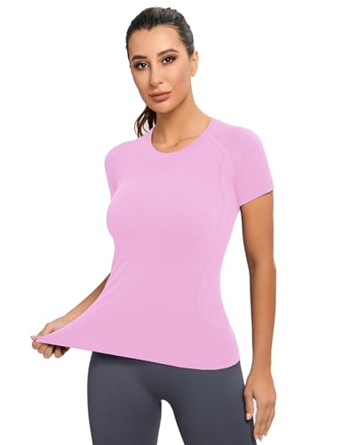 Image of MathCat Seamless Workout Tops for Women, Short Sleeve Compression Athletic Shirts Soft Yoga Gym Tops XS-XL