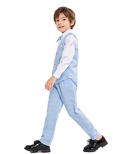 Lolanta Boys Formal Suits Kids 4Pcs Tuxedos Outfits Long Sleeve Shirts, Vest, Pants, Bow Tie(Blue, With Shirt, 2-3 Years) #TOP4
