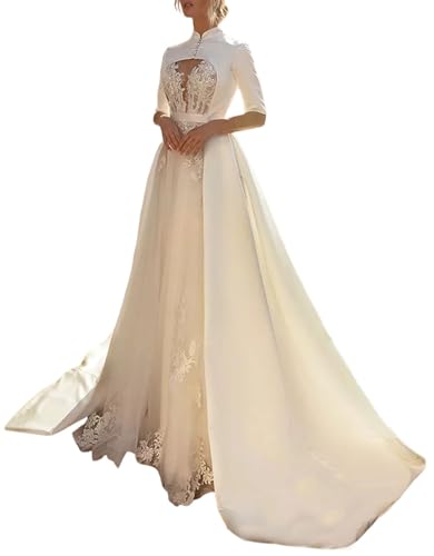 A Line Engagement Wedding Dresses Backless Bridal Gowns Sweetheart Half Sleeve Court Train Ruffles Appliques 2024