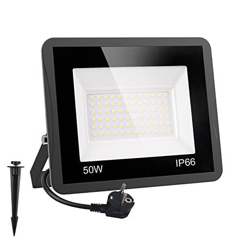 LED Strahler Außen 50W, T-SUNUS LED Scheinwerfer Superhell LED Fluter 6000K Außenstrahler IP66 Wasserdicht für Hinterhof Auffahrt Garage Flur Garte Cover