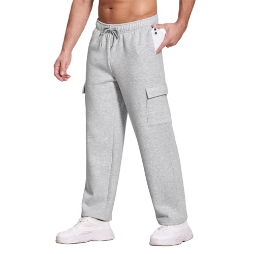 Fleece Sweatpants Men Baggy Drawstring Big and Tall Cargo Sweatpants Open Bottom Business Casual Pants with Pockets3