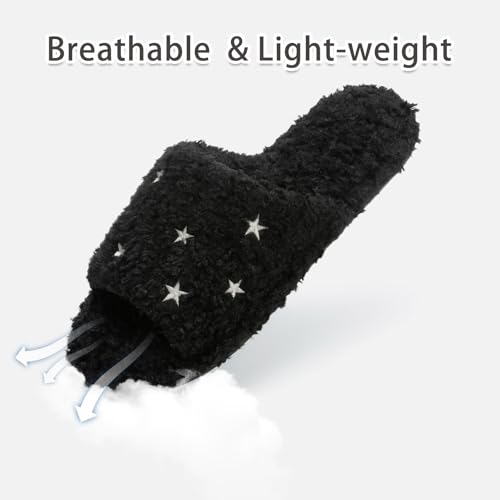Image of GOEWY Fuzzy Open Toe Slippers for Women Indoor Cozy Memory Foam Slip On House Slides Shoes Gifts for Womens Her Mom