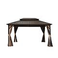 RockRain 10x12 Hardtop Gazebo: Aluminum Frame Double Roof Canopy with Adjustable Curtains for Patio, Garden - Weatherproof for Homeowners