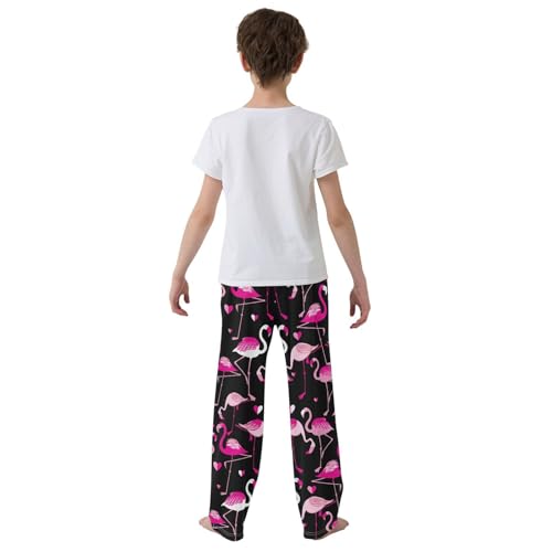Flamingo Love Heart Boys Long Pants Soft Trousers Elastic Waist Kids Lounge Bottoms with Pockets S-XL3