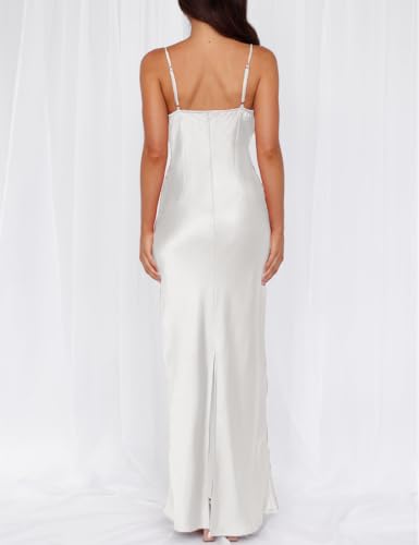 Image of Formal Satin Silk Spaghetti Strap Maxi Dresses for Women Wedding Guest