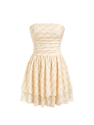 Image of CIDER Women's Summer Cocktail Dress - Tube Ruched Ruffle Mini Dress | Strapless, Country Concert, Western Cowgirl Outfits