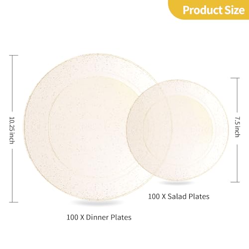 Image of Goodluck 200PCS Gold Glitter Plastic Plates, Heavy Duty Disposable Gold