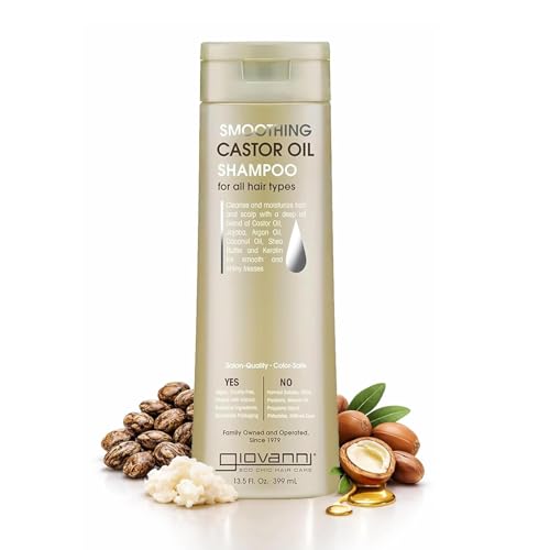 GIOVANNI Smoothing Castor Oil Shampoo - All Hair Types Moisturize Hair & Scalp Hydrate & Tame Frizz Jojoba Argan Oil Coconut Oil Shea Butter Keratin - 13.5 oz