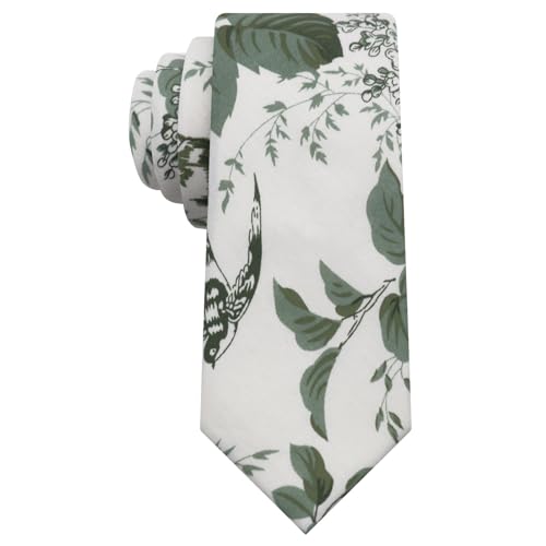 Image of Luckyvestir Ties for Men, Sage Green Cotton Floral Tie 2.76 inch Flower Printed Men's Neckties for Wedding /Groomsmen /Suit /Party
