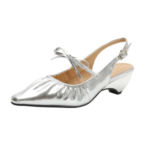 Elegant Womens Chunky Heel Bow Slingback Pumps