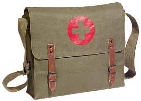 Red Cross Medic Bag - Olive Drab Canvas Shoulder Bag with Adjustable Leather Straps
