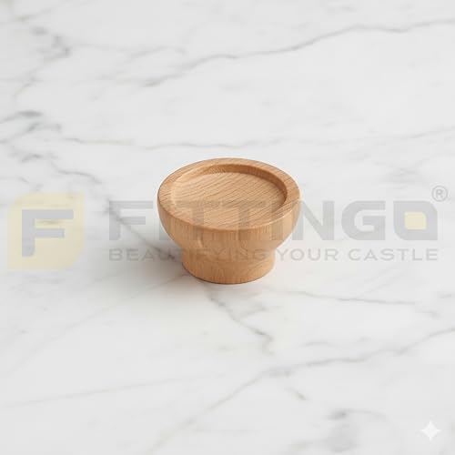 Image of Steam Beech Wood Drawer Knob| Solid Wooden Cabinet Door Handle | Round Knobs for Drawer, Wardrobe & Cupboard | Natural Finish Pull Handle for Kitchen Cabinets & Home - | 1.5 Inch,2 Piece|