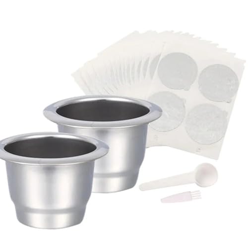 Cápsulas De Café Recargables De Acero 304 Inoxidable Compatibles Con Máquinas Nes-Presso,2 Tazas 100 Tapas,37X24 Mm,Fácil De Usar Con Cepillo,Cuchara,Para Bricolaje En Casa,Cafeterías,Camping A