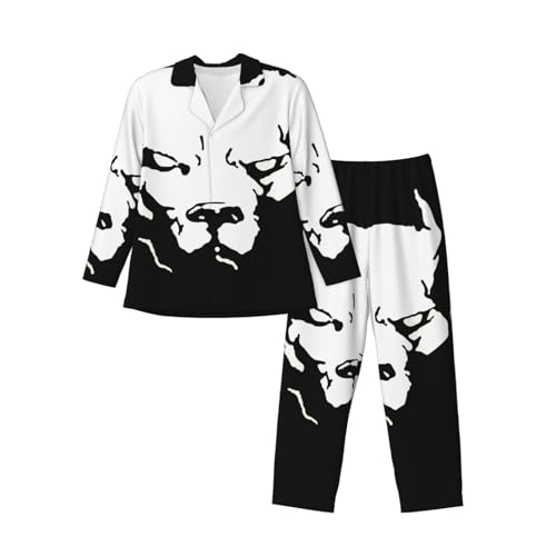 Portrait Of Pitbull Dog Mens Pajamas Set Button Down Sleepwear Set Long Sleeve Loungewear With Pockets3