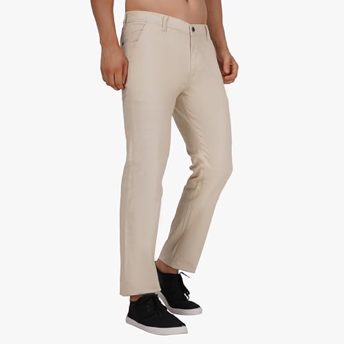 Image of Men's Regular Fit Linen Trousers | Slim Fit Lightweight Casual Pants | Stylish Dress Pants for Office or Travel | Premium Luxury Linen Trouser Pant with Breathable Comfort