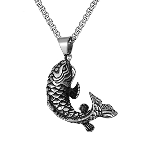 Cuistonelf Fish Necklace For Men, Lucky Koi Fish Pendant Necklace Koi Carp Necklace Punk Rock Fish Charm Necklace Men’s Hip Hop Fish Animal Necklace Jewelry Gift Father's Day Accessories #TOP8