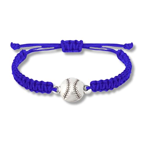 Sportybella Baseball Bracelet, Blue Adjustable Braided Paracord, Baseball Jewelry & Gifts for Players, Teams, Fans and Moms