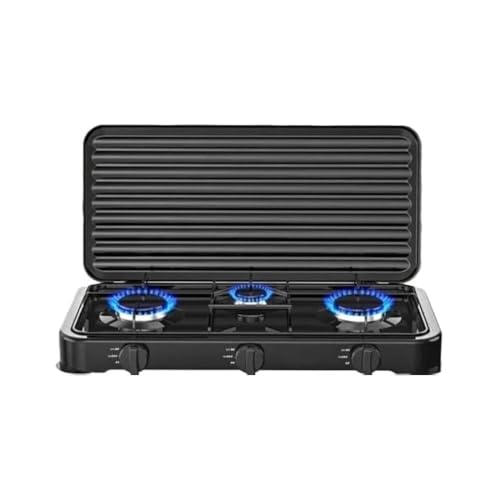 Kovalmax® Fornello a gas gpl cucina da campeggio casa 3 fuochi piastra nero