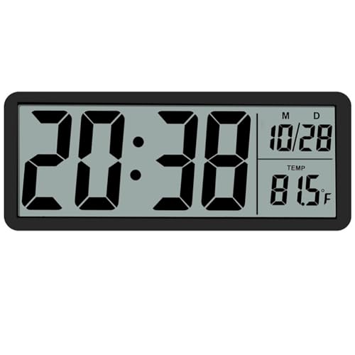 SwlatUtokf 8.5" Large Digital Wall Clock, Battery or Plug in Operated,LCD Digital Clock Large Display with Time, Date & Temperature, Wall and Table Clock for Bedroom, Livingroom, Office (Black)